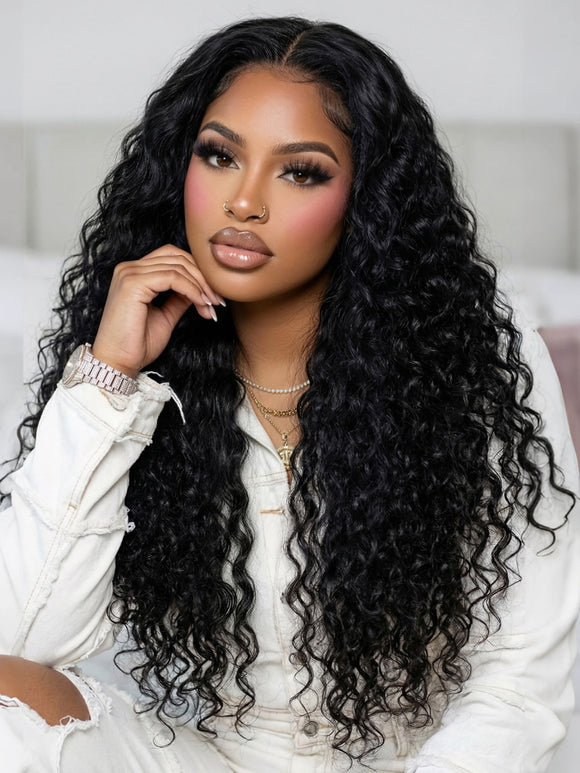 Klaiyi 13x6 Water Wave Lace Frontal Wig with Deeper Natural Parting & Real Ear-to-Ear Invisi Drawstring