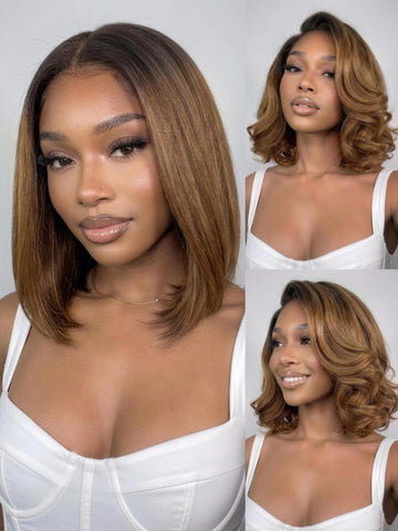 Klaiyi Bob Ombre Chestnut Brown Short Bob Wig 7x5 Bye-Bye Knots And 13x4 Lace Frontal Wig Flash Sale