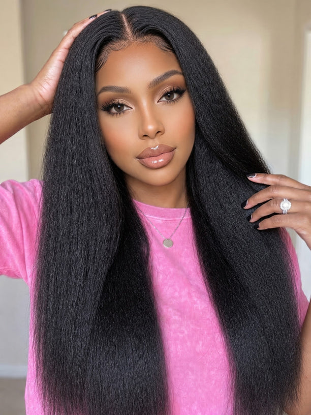 Klaiyi New Easicontour V Part Wig Kinky Straight Meets Real Scalp Beginner Friendly Afro Kinky Upgraded U Part Wigs with Drawstring