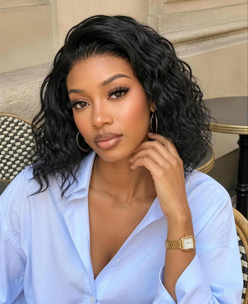 Klaiyi 6x4 Lace Closure 220% Density Put On& Go Water Wave Short Wavy Bob Wig Glueless Minimalist Lace Wig