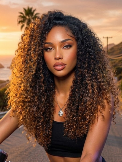 Flash Sale 7x5 No Slip Glueless Lace Wig Dark Brown To Warm Golden Caramel Curly Human Hair Wig