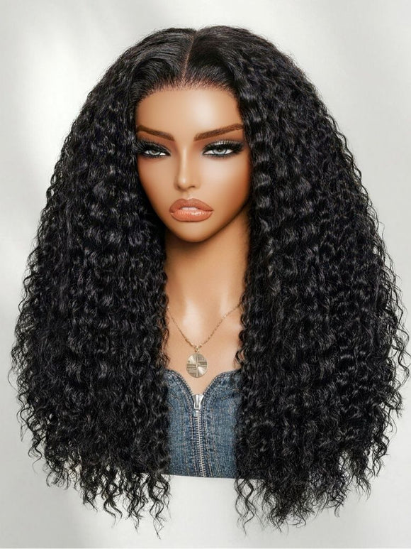 Perruque frontale en dentelle Klaiyi 13x4 Pre-Everything Crimp Deep Curl, volume élevé, ondulations profondes et souples, cordon de serrage invisible 