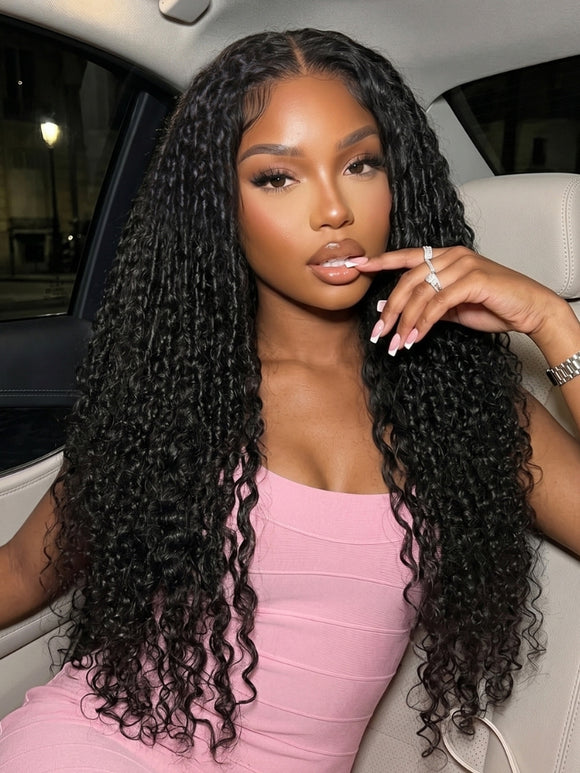 Klaiyi 7x5 No-Slip Glueless Multi-Texture Curly Wig with Defined Finger Coils Layered Spiral Curls Put On & Go with Invisi Drawstring