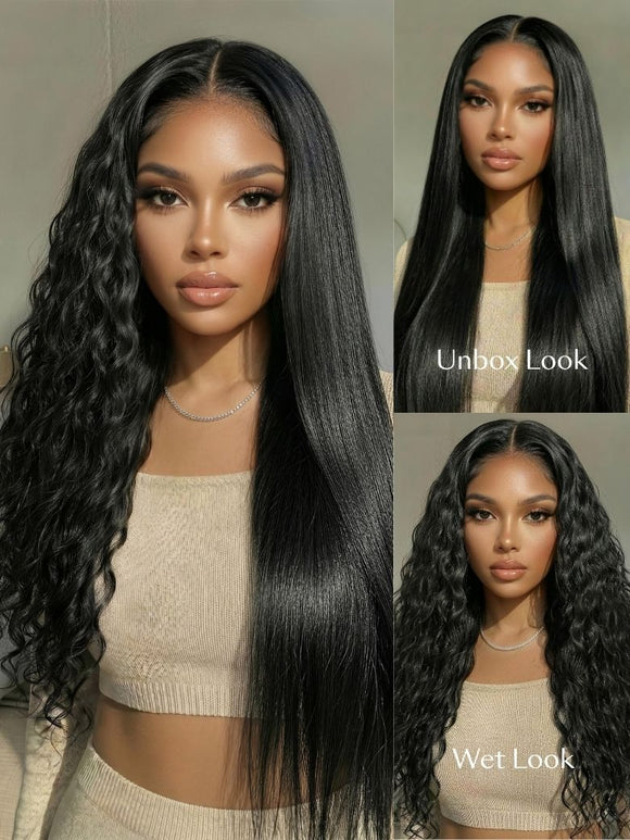 Klaiyi 7x5 & 13x4 No-Slip Cap Glueless Lace Water Wave Wig Put On & Go Human Hair Wig with Baby Hair Lightweight & Breathable