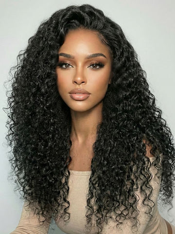 Klaiyi 7x5 No Slip Wig Natural Bouncy Curl With Side Parting Long Voluminous Afro Curls Glueless Human Hair Wig