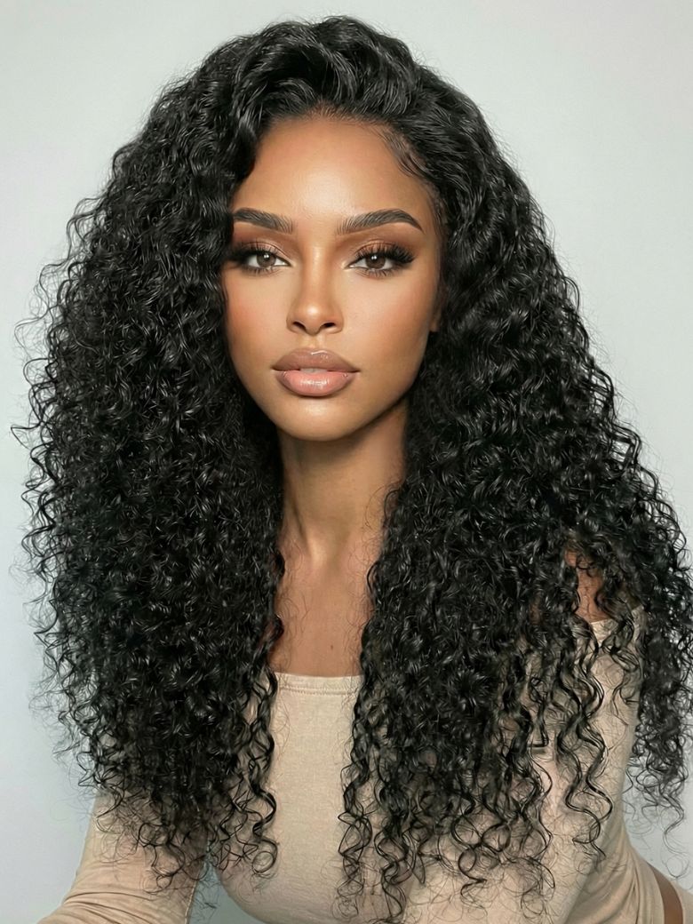 Klaiyi 7x5 No Slip Wig Natural Bouncy Curl With Side Parting Long Voluminous Afro Curls Glueless Human Hair Wig