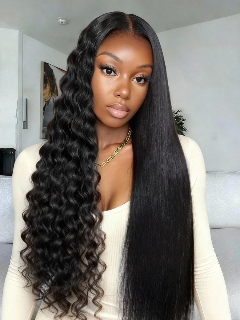 Klaiyi Wet&Wavy 2 in 1 Straight to Water Wave Dream Curls Wig 13x4 Put On And Go with Invisi Drawstring Human Hair