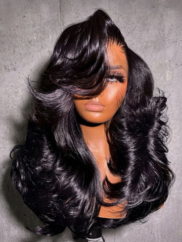 Klaiyi 13x4 Pre Everything Loose Body Wave Glueless Frontal Wig With Elastic Drawstring Human Hair Wig Flash Sale