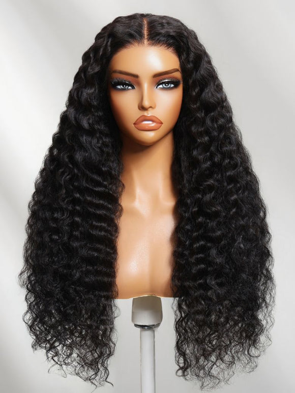 Klaiyi 13x4 Pre-Everything Crimp Deep Curl Lace Frontal Wig High-Volume Loose Deep Wave with Invisi-Drawstring