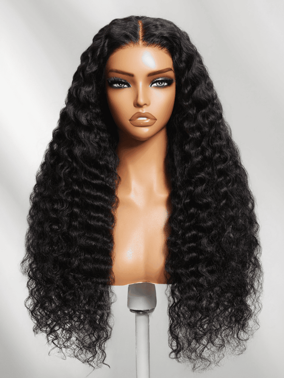 Klaiyi 13x4 Pre-Everything Crimp Deep Curl Lace Frontal Wig High-Volume Loose Deep Wave with Invisi-Drawstring