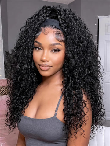 Perruque Klaiyi Hair HookFit Water Wave sans colle avec bandeau et cordon de serrage invisible