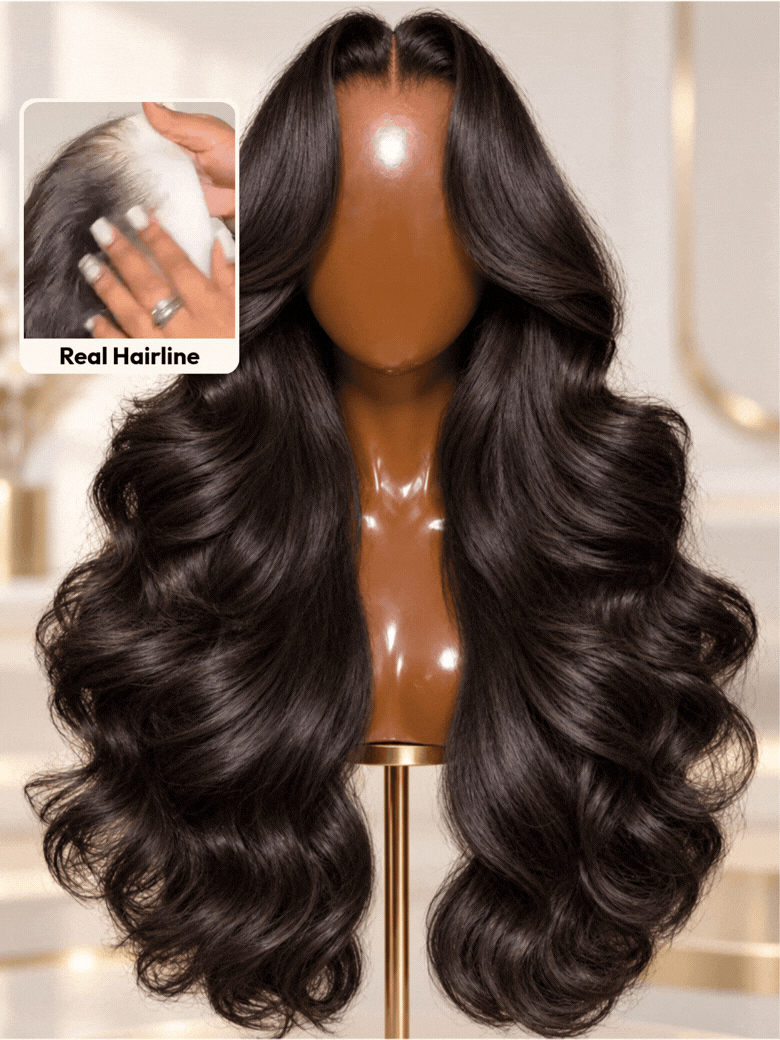 KLAIYI 13x4 Pre Everything Loose Body Wave Glueless Frontal Wig With Elastic Drawstring Human Hair Wig