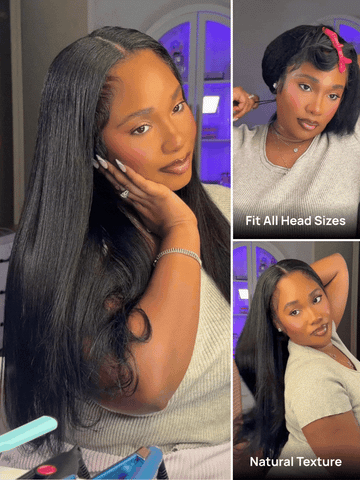 Klaiyi Yaki & Kinky Straight V Part Glueless Wig with Invisi Drawstring & Natural Scalp Look