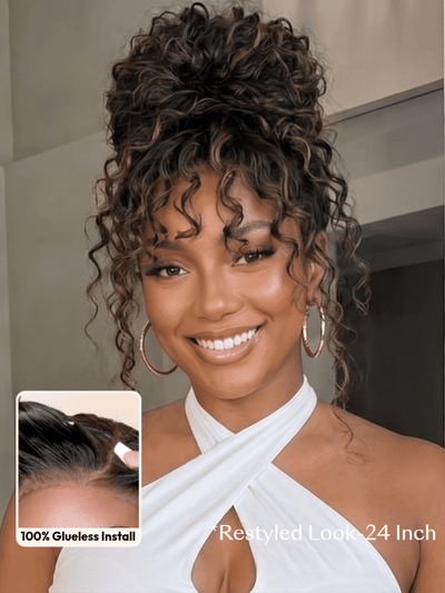 @Lynee's Pick | Klaiyi 7x5 Golden Brown Highlight Water Wave No-Slip Cap Glueless Human Hair Wig 150% Density
