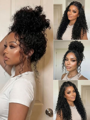 Klaiyi 7x5 No-Slip Cap Glueless Lace Water Wave Wig Put On & Go Human Hair Wig with Baby Hair Lightweight & Breathable
