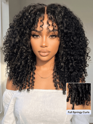 Klaiyi 7x5 Bye Bye Knots Curly Hair with Finger Coil Ends Put on and Go Glueless Human Hair Wig