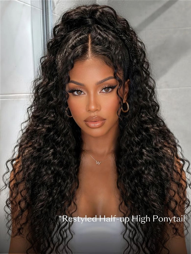 Flash Sale Klaiyi Water Wave 7x5 Bye Bye Knots /13x4 Pre-everything Put On and Go Glueless Human Hair Wigs
