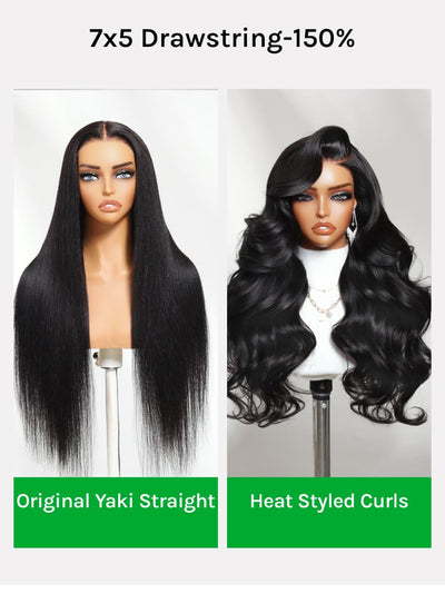 Klaiyi Yaki Straight Put On and Go Glueless Lace Wigs 7x5 Bye Bye Knots Human Hair Lace Wig