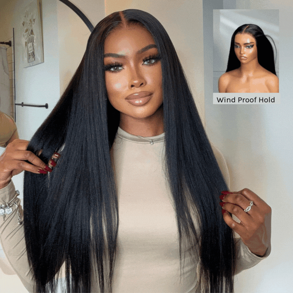 Klaiyi Yaki Straight Put On and Go Glueless Lace Wigs 7x5 Bye Bye Knots Human Hair Lace Wig