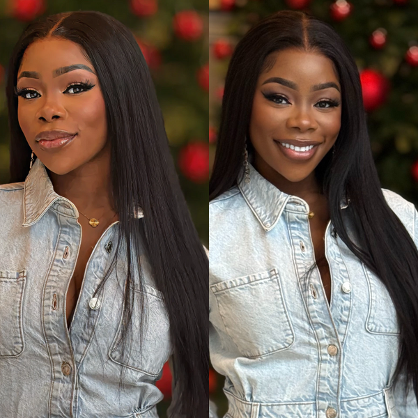 Klaiyi Yaki Straight Put On and Go Glueless Lace Wigs 7x5 Bye Bye Knots Human Hair Lace Wig