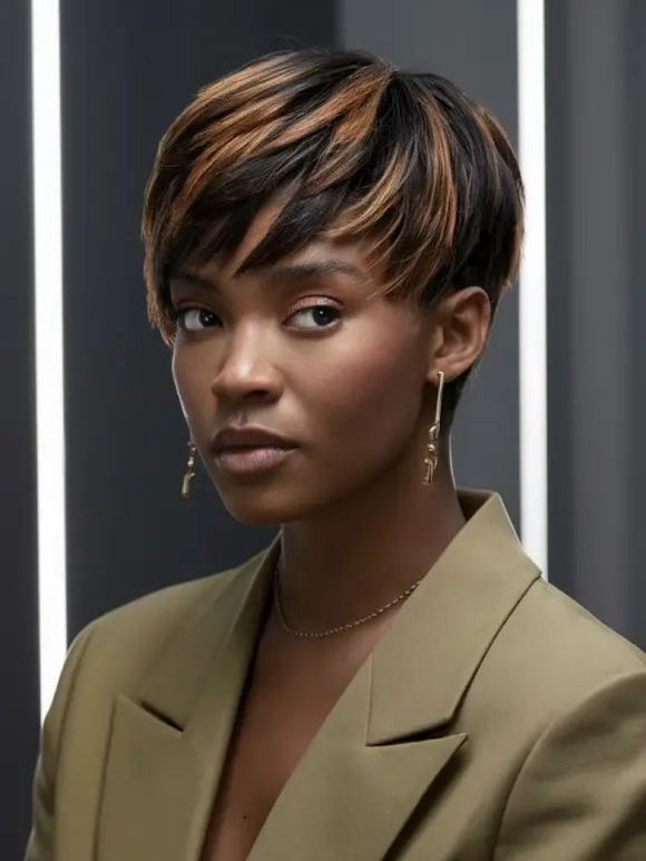 Down To $39 | Klaiyi Short Bob Wigs with Bang Pixie Cut Human Hair Wig Machine Made Natural Black Color Glueless Human Hair Wig Flash Sale