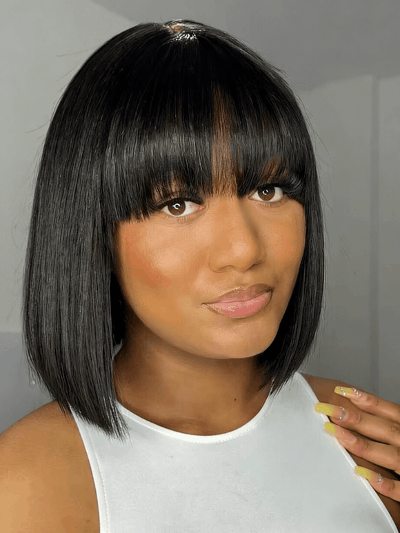 Fast Shipping | VIP Member Only Straight Bob Wig with Blunt Cut Bangs 100% Human Hair Crazy Flash Sale