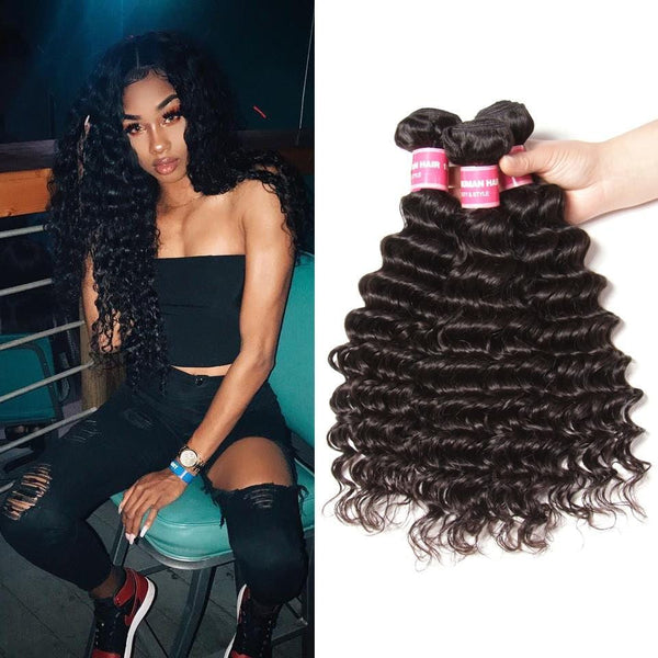 Klaiyi Brazilian Hair Deep Wave 3 Bundles Deals 100% Human Virgin Hair