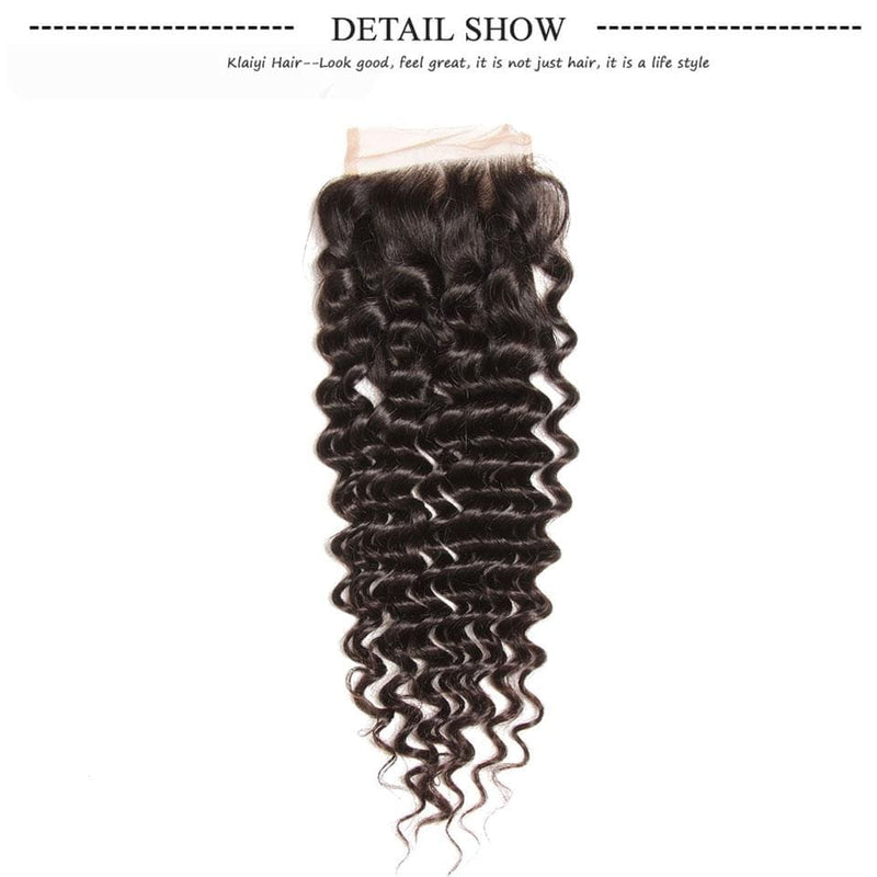 Indian Deep Wave 3 Bundles with 4*4 Lace Closure Deals-Klaiyi Hair