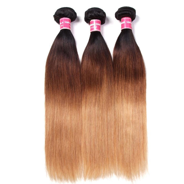 Klaiyi 3 Tone Ombre Straight Human Hair 3 Bundles Weave 1b/4/27 Color