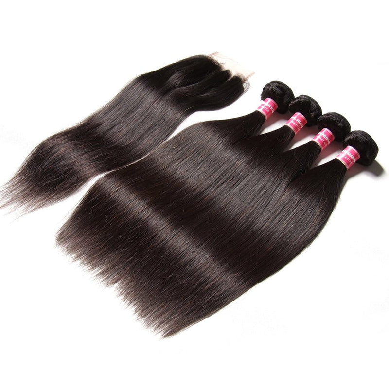 Indian Straight Hair 4 Bundles with 4*4 Lace Closure Deals-Klaiyi Hair