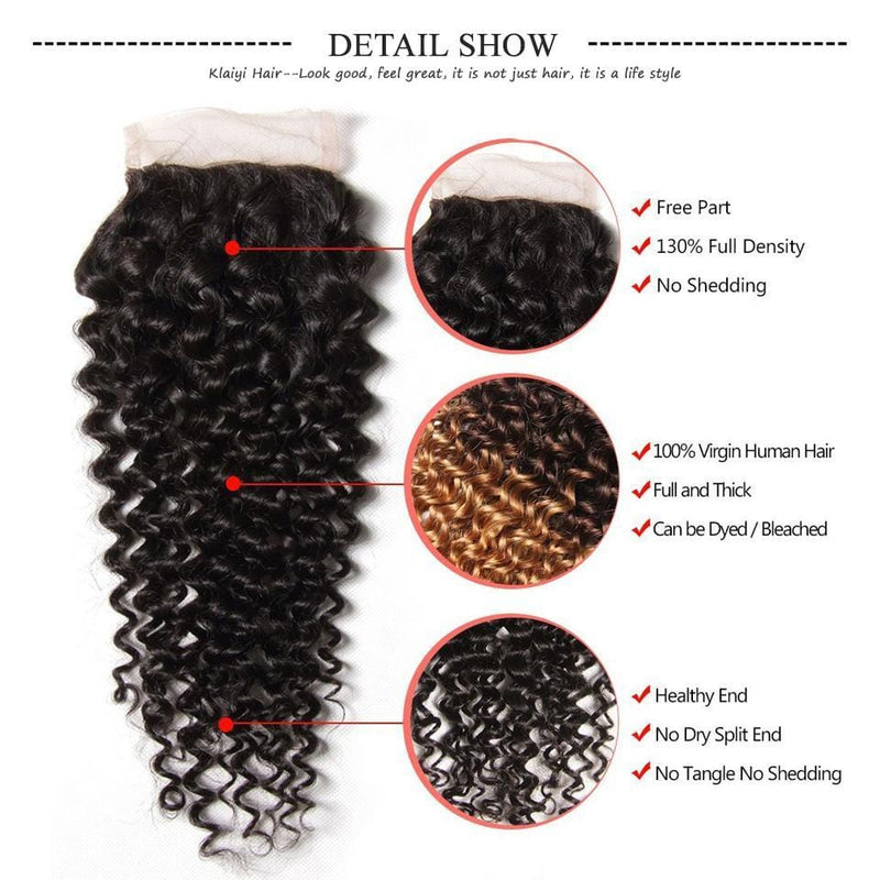 Indian Virgin Curly Hair 4 Bundles with 4*4 Lace Closure-Klaiyi Hair