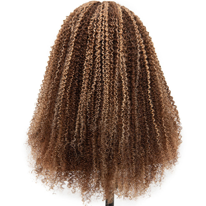 Klaiyi Pre-Cut Highlight Blonde Kinky Curly Wig 13x4 Lace Frontal Wig Flash Sale