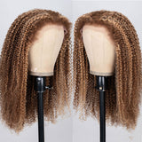 Klaiyi Pre-Cut Highlight Blonde Kinky Curly Wig 13x4 Lace Frontal Wig Flash Sale