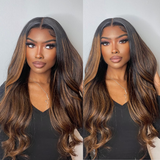 $100 OFF | Code: SAVE100 Klaiyi Dark Root Brown Balayage Highlight Body Wave Lace Front Wig