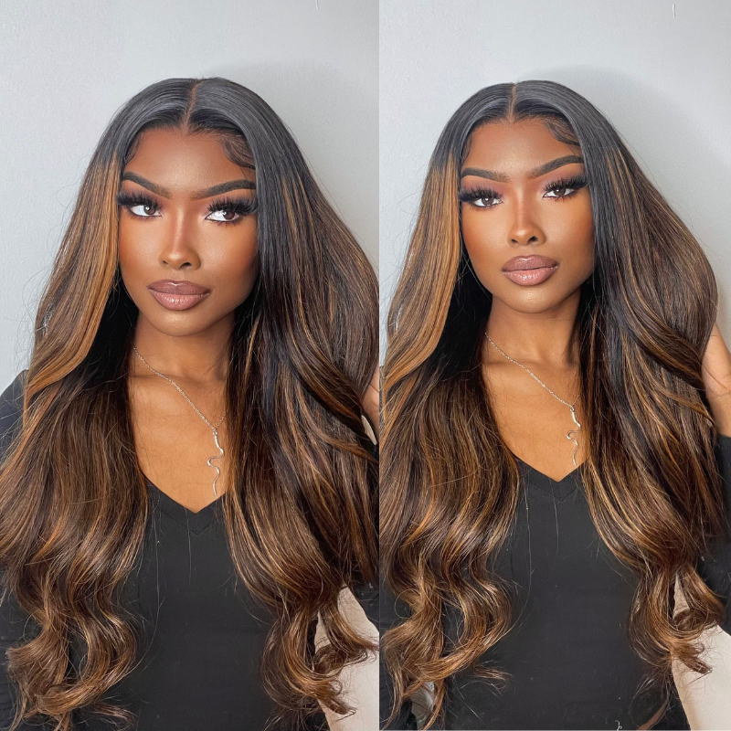 $100 OFF | Code: SAVE100 Klaiyi Dark Root Brown Balayage Highlight 3D Body Wave Bye Bye Knots Wig