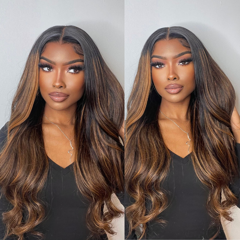 Klaiyi Whatsapp Special Offer|Dark Root Brown Balayage Highlight Body Wave Lace Front Wig