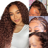 Klaiyi 13x4  Lace Frontal Wig Kinky Curly Auburn Brown Color