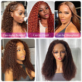 Buy 1 Get 1 Free,Code:BOGO | Klaiyi Auburn Brown Color 13x4 Glueless Lace Frontal Wig Kinky Curly Human Hair