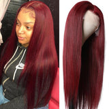 Klaiyi Dark 99J Burgundy Color Long Straight Lace Front Wigs 100% Virgin Human Hair Wigs