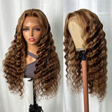 Klaiyi Ombre Highlight Lace Front Wig Deep Wave Honey Blonde Human Hair Fall Trend Color Wig Flash Sale