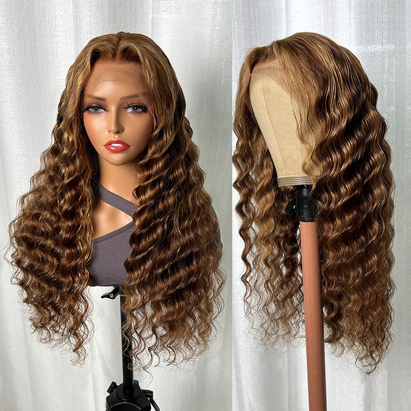 Klaiyi Ombre Highlight Lace Front Wig Deep Wave Honey Blonde Human Hair Fall Trend Color Wig Flash Sale