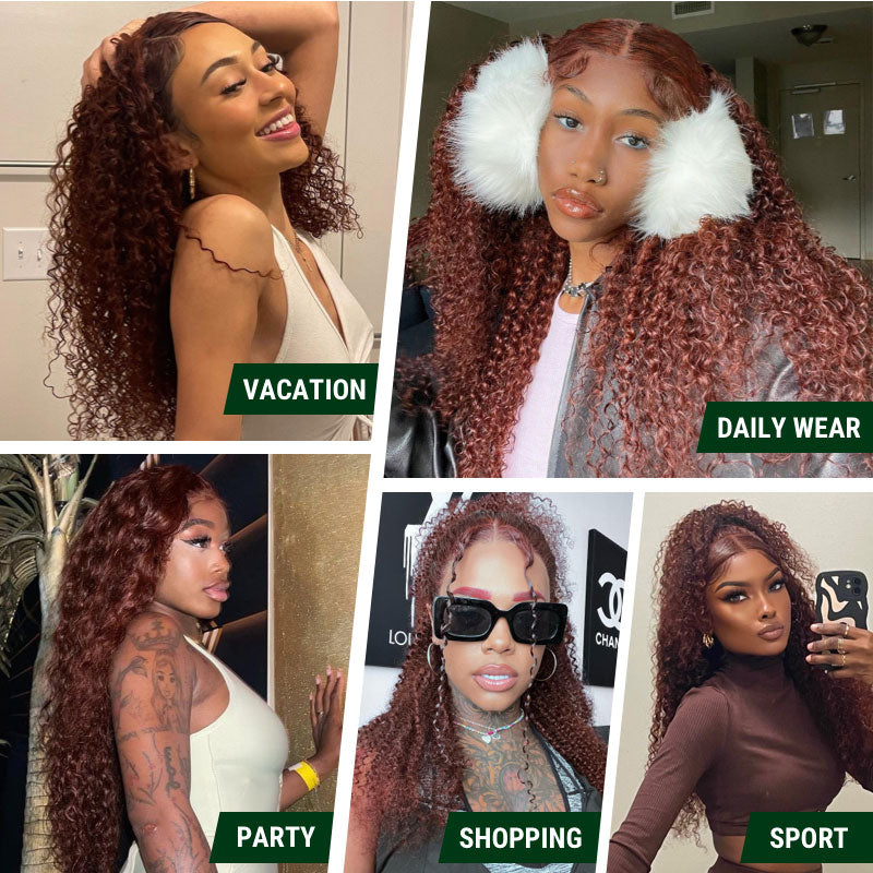 Klaiyi Reddish Brown Color 13x4 Lace Frontal Wig Jerry Curl Human Hair Kie Recommend