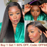 Buy 1 Get 1 60% OFF,Code:OFF60 | 4c Hairline Kinky Edge Yaki Straight Wig Kinky Straight Lace Front Wig Virgin Human Hair