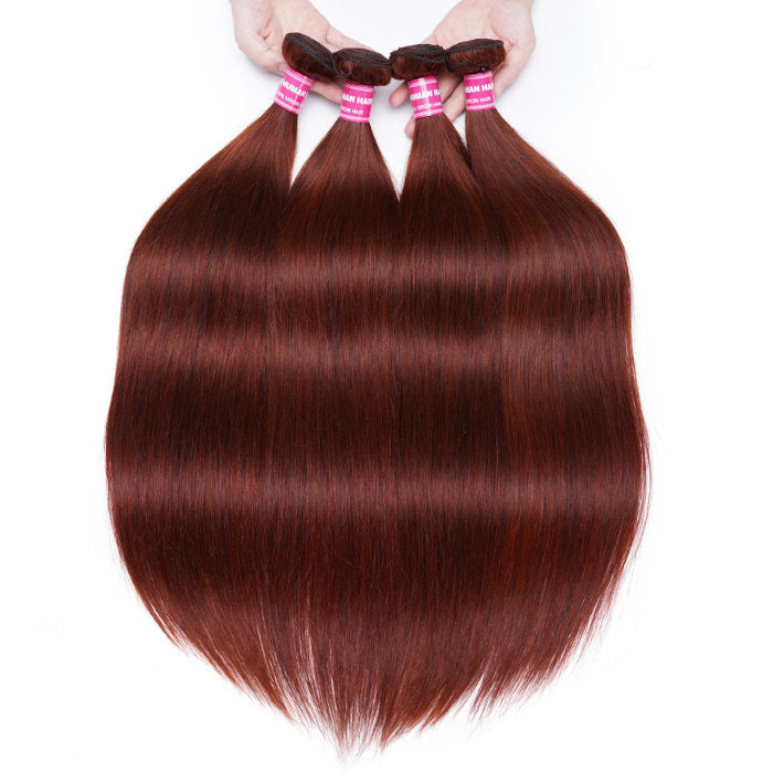 Klaiyi Reddish Brown Color Bone Straight Human Hair Weave Bundles Extension