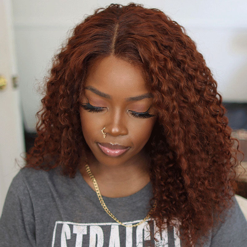 $50 Off Full $51- Reddish Brown Jerry Curl Put On and Go Glueless Lace Frontal Wig Beginer Friendly