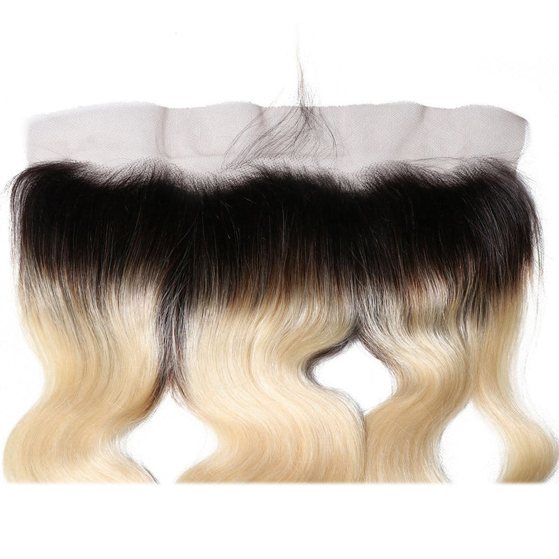 Klaiyi 1B/613 Body Wave Ombre Hair 4 Bundles with 13*4 Frontal Closure, 2 Tone Color Human Hair Weave Extensions For Sale