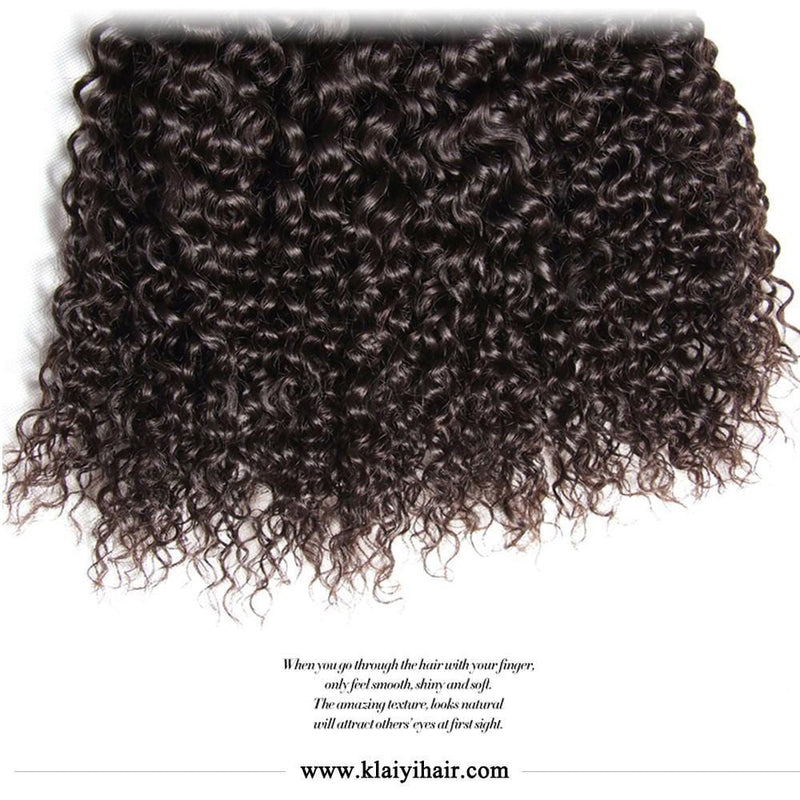 Klaiyi 3 Bundles Indian Jerry Curly Human Hair Bundles With 4*4 Lace Closure