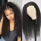 Klaiyi Pre-Cut Lace Wig Put On and Go 13x4 Lace Front Wig Jerry Curly Human Hair Wig