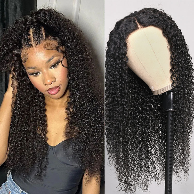 Klaiyi Pre-Cut Lace Wig Wear & Go 13x4 Lace Front Wig Jerry Curly Human Hair Wig