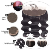 Klaiyi Hair Virgin Hair Body Wave 3 Bundles With Transparent Lace Frontal Closure